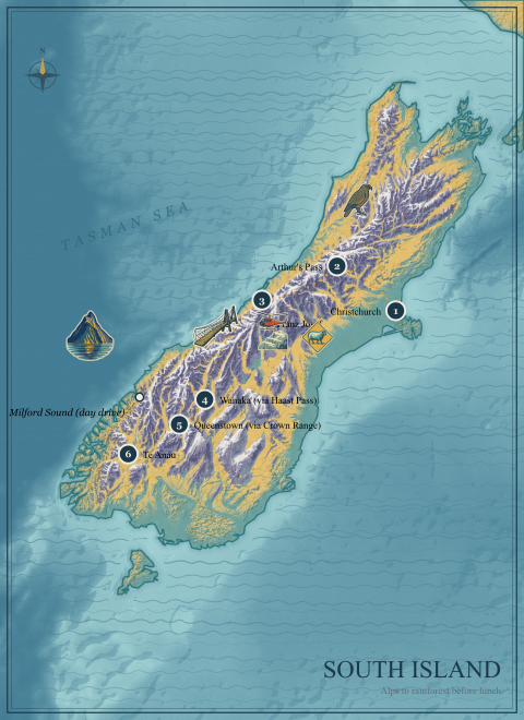 South Island route map